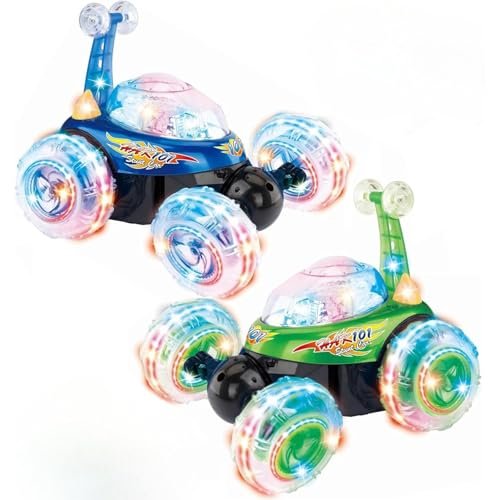 Haktoys Twister RC Helicopter 2 Pack Rechargeable Remote Control Stunt Cars with 360 Spins and Turbo Twister Action for Kids Toddlers Boys and Girls Green and Blue