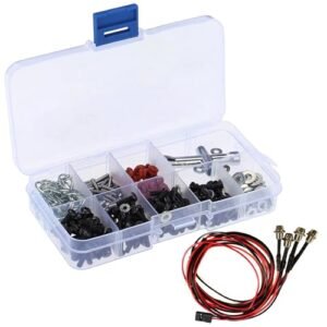 ShareGoo 4Leds LED Light Headlights Taillight Kit Accessories & Special Repair Tool & Screws Box Compatible with Traxxas HSP Tamiya Redcat RC4WD Axial SCX10 RC Car Truck Tank Crawler(2 Red +2 White)
