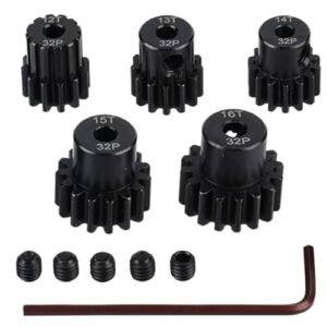 RC Car Tire Warmer Hardened Steel Upgrade Pinion Gear Set 32DP Motor Gears 3.175mm Shaft 12T 13T 14T 15T 16T Compatible with Tamiya Kyosho RedCat Losi Axial Traxxas 1/10