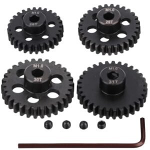 JIECHUN 4PCS M1 5mm Shaft Hole 28T 29T 30T 31T Steel Pinion Motor Gear for Aston Martin Vulcan RC Car Brushed Brushless Motor