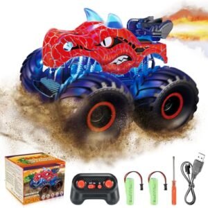WethCorp Maxxis RC Monster Truck Remote Control Dinosaur Toy for Boys Ages 4 7 with LED Light Sound and Spray Function