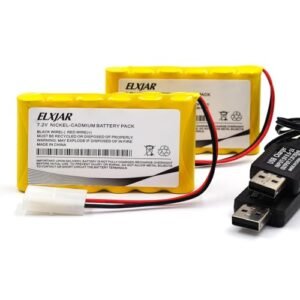 elxjar 7.2V 700mAh Ni CD AA Battery Pack with Tamiya Plug for RC Truck Cooler and Other RC Toys 2 Pack Includes USB Charging Cables