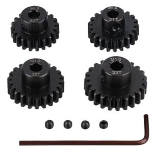 JIECHUN 4PCS M1 5mm Shaft Hole 20T 21T 22T 23T Steel Pinion Motor Gear Set for RC SU 35 Jet and 1/8 Scale Cars