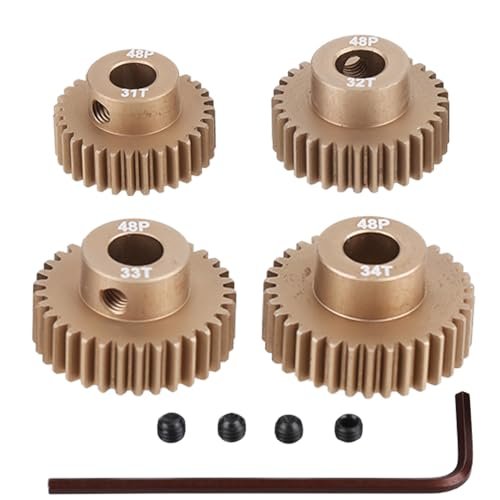 JIECHUN 48DP Pinion Motor Gear Set 31T 32T 33T 34T Premium 7075 Aluminium Alloy for RC Willey Dressers 1/10 RC Model with 5mm Shaft
