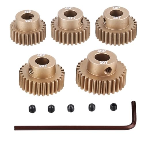 JIECHUN 48DP Pinion Motor Gear Set 26T 27T 28T 29T 30T Premium 7075 Aluminium Alloy for Gas Powered RC Model Boats with 5mm Shaft