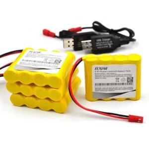 Coonyard (4-Pack) 4.8V 800mAh Ni-CD Battery Pack with JST Plug & USB Charger for Kolegend 1/18 RC Excavator, Huina 1331 Remote Control Hydraulic Digger