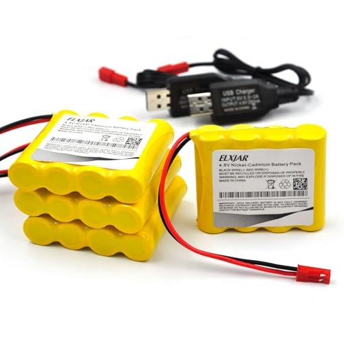 Coonyard 4 Pack 4.8V 800mAh Ni CD Battery Pack with JST Plug USB Charger for RC Bulldozers Fullmetal Hydraulic Kolegend 1/18 Excavator Huina 1331 Digger