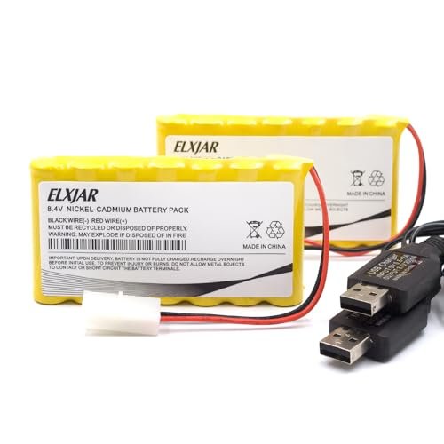2 Pack 8.4V 1000mAh Ni CD Battery Pack with Tamiya Connector and USB Charger for Battling RC Laser Tag Trucks and Electric Toys