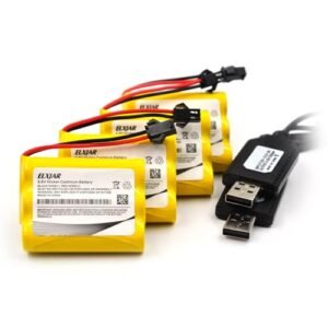 Coonyard (4-Pack) 3.6V 700mAh AA Ni-CD Battery Pack with SM-2P Plug and USB Charger for SY-E571 E571-003 Double E Excavator BEAURE RC Bulldozer Front Loader Toy Tractor