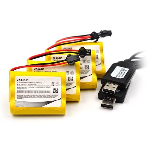 Coonyard 4 Pack 3.6V 700mAh AA Ni CD Battery Pack with SM 2P Plug and USB Charger for Caterpillar D11 RC Bulldozer and Other RC Toys