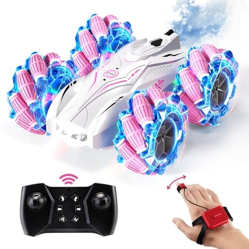 Aiqi RC Gesture Sensing Stunt Car 2.4GHz 4WD Remote Control Vehicle with Cool Light for 360 Degree Flips Perfect for Kids Birthday Gifts