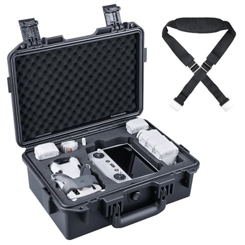 Lykus Titan F1 RC Helicopter Waterproof Hard Case for DJI Mini 4 Pro Mini 3 Pro and RC2 RC RC N2 N1 Black with Shoulder Strap Supports 7 Batteries and RC Lanyard CASE ONLY
