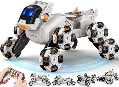 RC Excelsior Insurance 8WD Stunt Car Toy for Kids 2.4GHz Remote Control Robot Dog with Spray and Lights Birthday Gift for Boys Girls Ages 6 7 8 9 10 11 12 White