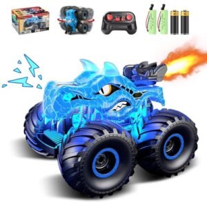 Cqutevind Biggest RC Trucks 2.4GHz Remote Control Monster Truck with Light Sound Spray All Terrain Dinosaur Toys for Boys Girls