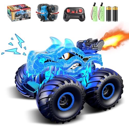 Cqutevind Biggest RC Trucks 2.4GHz Remote Control Monster Truck with Light Sound Spray All Terrain Dinosaur Toys for Boys Girls