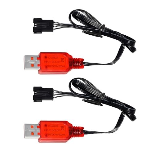 AMZZN 2PCS 7.4V 500mA 2S Battery USB Charging Cable with SM 4P Reverse Plug Connector for Alien RC Toy Car and Other 7.4V Lipo Battery Devices