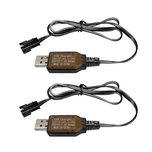AMZZN 2PCS 7.4V 800mA USB Charging Cable with SM 3P Plug Connector for RC Engineering Injectors Excavator Truck Tank Huina 1575 DE43 DE60 RC Toy Car 7.4V Battery USB Charger