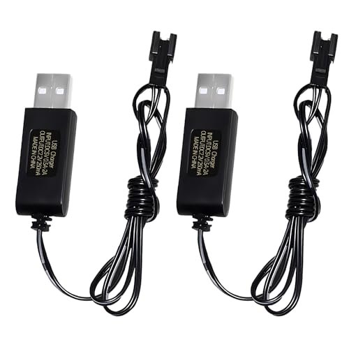 AMZZN 2PCS 7.2V 250mA USB Charging Cable with SM 2P Plug Connector for RC Plane Wrecks Excavators Trucks Tanks Engineering Vehicles