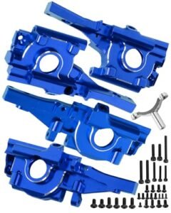 HopsUpRC 1/16 RC Tires Aluminum Front Rear Bulkhead Gearbox Upgrade for Mini E Revo Slash Summit Alloy Transmission Case Blue