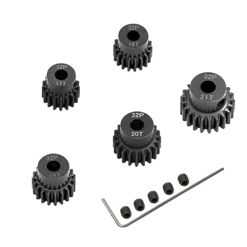 5 Pack Black Steel Metal 32P 5mm Pinion Motor Gear Sets 17T 18T 19T 20T 21T RC Car Gear Compatible with HPI Kyosho Losi Axial Tamiya