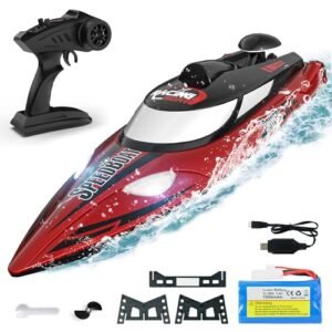 BEZGAR Large RC Boat TX125 Red 18 Inch Big RC Boat Plans with 35KMH Fast Speed for Lake Ocean