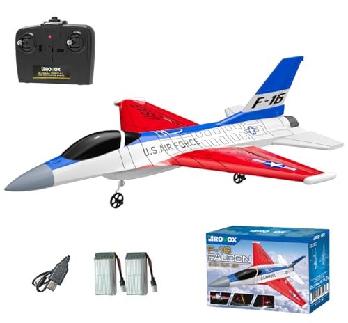 Rovox RC Jet F16 Falcon Fighter Toy Plane with LED Lights 2 Channel Radio Control for Adults and Kids 14+ Includes 2 Batteries