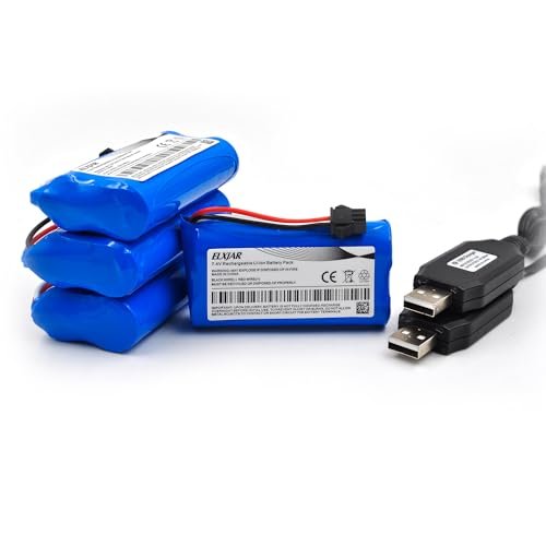 Coonyard Milwaukee Battery RC Car 4 Pack 7.4V 1500mAh Li ion Battery with SM 3P Plug and USB Charger for G03060R Amphibious RC Car DE82 M1A2 Tank Spobot 1205 C60