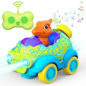 STRAWBETTER Dinosaur Remote Control Car Toy for Boys Free RC Plane Games Rechargeable RC Cars with LED Light Music Outdoor Yard Games Toys Birthday Gifts for Toddlers Ages 2 3 4 5