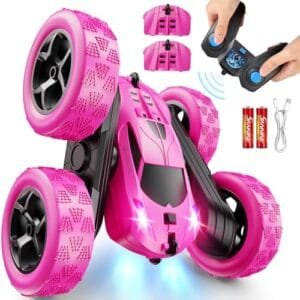 QUNREDA RC 6 Stunt Car for Girls Rechargeable 2.4GHZ Remote Control Toy with 360° Rotating Feature and Headlights Perfect Gift for Ages 6 to 12
