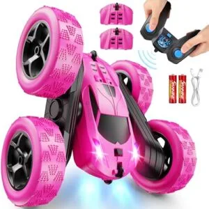 QUNREDA RC 6 Stunt Car for Girls Rechargeable 2.4GHZ Remote Control Toy with 360° Rotating Feature and Headlights Perfect Gift for Ages 6 to 12