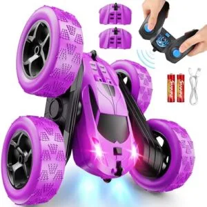 QUNREDA RC Cars Purple Remote Control Car with Headlights 2.4 GHZ Double Sided Stunt Car 360 Rotating Crawler Toy for Girls Ages 6 12