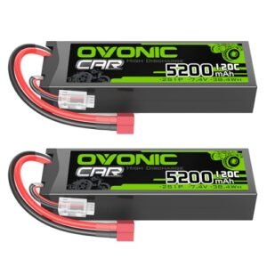 OVONIC 2S LiPo Battery 7.4V 5200mAh 120C with Dean-Style T Plug for Terra Crusher RC Truck and Other RC Vehicles 2 Packs