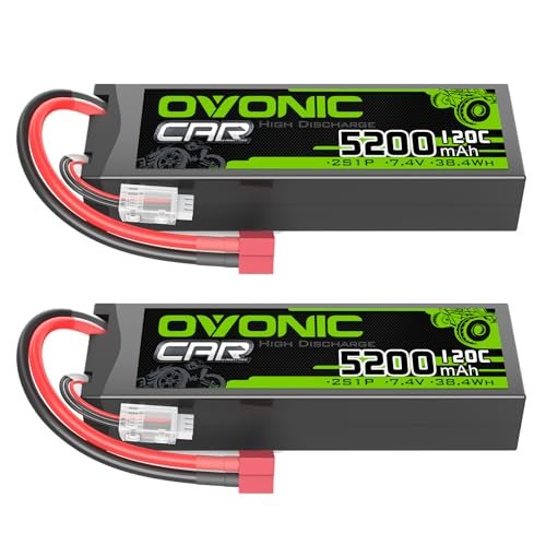 OVONIC 2S LiPo Battery 7.4V 5200mAh 120C with Dean-Style T Plug for Terra Crusher RC Truck and Other RC Vehicles 2 Packs