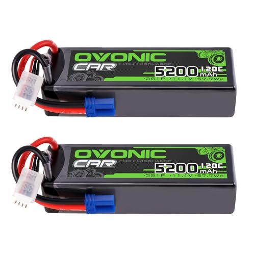 OVONIC 3S LiPo Battery 11.1V 5200mAh 120C with EC5 Plug RC Helicopter Spares for RC Car Truck Airplane Boat Racing Hobby 2 Packs
