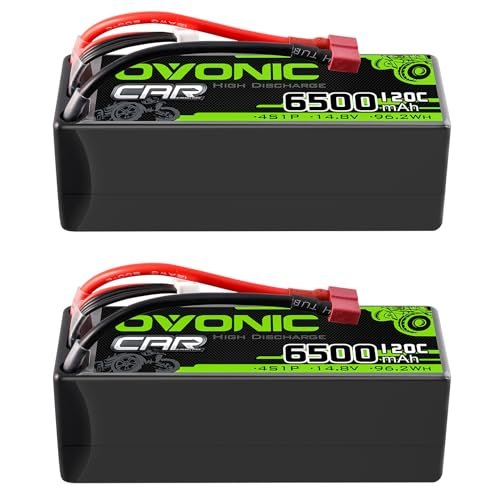 OVONIC 4S LiPo Battery 14.8V 6500mAh 120C with T to TRA Plug for RC Dirt Truck Racing and Hobby Vehicles 2 Packs