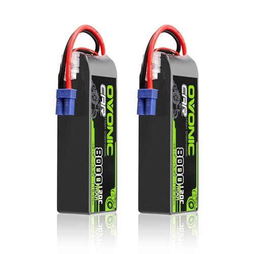 OVONIC Best 4S LiPo Battery for RC Car 14.8V 8000mAh 120C with EC5 Plug 2 Packs