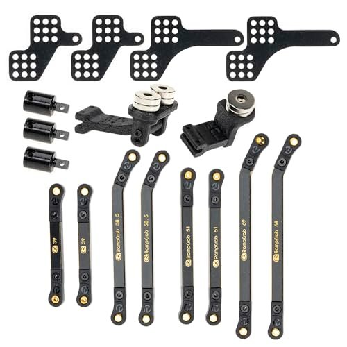 RampCrab High Clearance 4 Links Set for AX24 RC Drift Car Parts List Front Extend 6mm Rear Extend 18mm Brass Links Set Upgrade Parts for AX24 XC1 Axial 1/24 RC Crawler Car Upgrade Accessories 8Pcs Black Coating