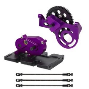 AMK 1/10 Scale RC Camaro Transmission Kit OD Transfer Case Gearbox with 30 Overdrive Gear Box 3Pcs Driveshafts for RC Crawler Axial SCX10 II Element Enduro DIY LCG Chassis Purple