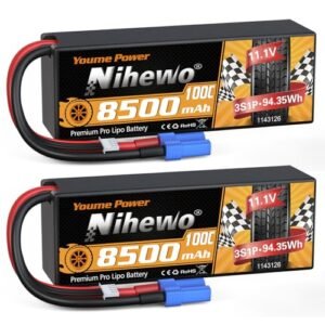 Nihewo 3S Lipo Battery 8500mAh 11.1V 100C Hard Case with EC5 Connector for 1/8 Scale Nitro RC Truck and Other RC Models 2Packs