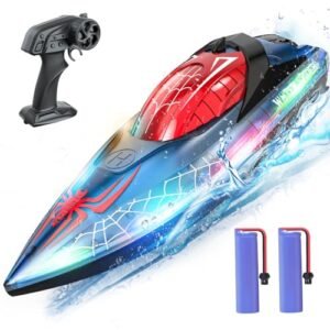 DEERC RC Spider Boat with LED Light 2.4Ghz Remote Control and Capsize Recovery for Kids 80 Min Running Time Pool Toys