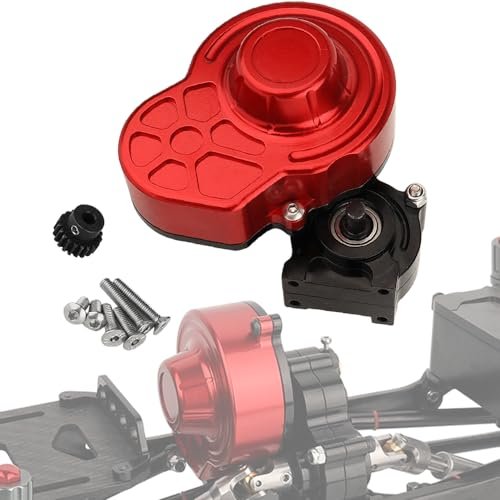ZXYRC All Metal Gearbox Transmission with Motor Gears for 313mm Wheelbase 1/10 RC Crawler Truck Axial SCX10 I II DIY Upgrade Parts Red Black Metal RC Truck Bodies