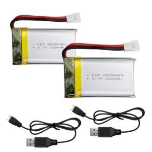KBT 3.7V 620mAh 25C High Drain Drone Battery Replacement 2PCS 852540 Rechargeable Batteries with USB Charger