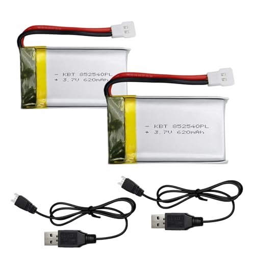 KBT 3.7V 620mAh 25C High Drain Drone Battery Replacement 2PCS 852540 Rechargeable Batteries with USB Charger
