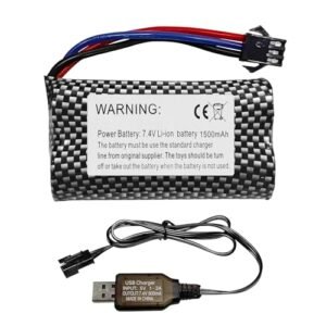 Fytoo 1PCS 7.4V 1500mAh SM-3P Plug Battery with USB Charging Cable for DE43 DE60 RC Racing RC car Battery 1575 Dump Truck Engineering Vehicle Toy Car Battery Spare Parts