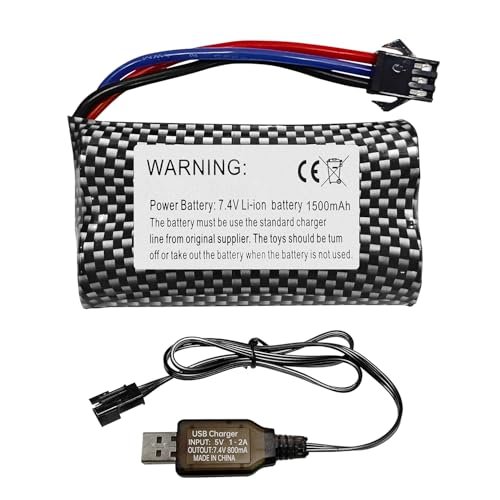 Fytoo 1PCS 7.4V 1500mAh SM-3P Plug Battery with USB Charging Cable for DE43 DE60 RC Racing RC car Battery 1575 Dump Truck Engineering Vehicle Toy Car Battery Spare Parts