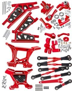 RCMYou 1 10 RC Body Painted Upgrade Parts Alloy Turnbuckles Camber Links Suspension Arm Caster Block Steering Blocks Rear Stub Axle Carriers Steering Bellcranks Shock Tower Red
