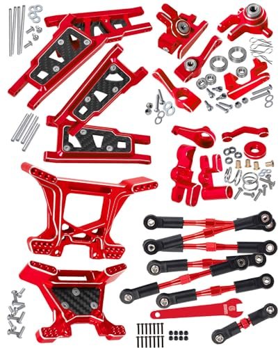RCMYou 1/10 RC Body Painted Upgrade Parts Alloy Turnbuckles Camber Links Suspension Arm Caster Block Steering Blocks Rear Stub Axle Carriers Steering Bellcranks Shock Tower Red