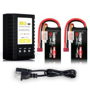 HOOVO 2S 7.4V 1500mAh 60C RC Lipo Battery Pack with T Connector and 2S 3S Balance Charger