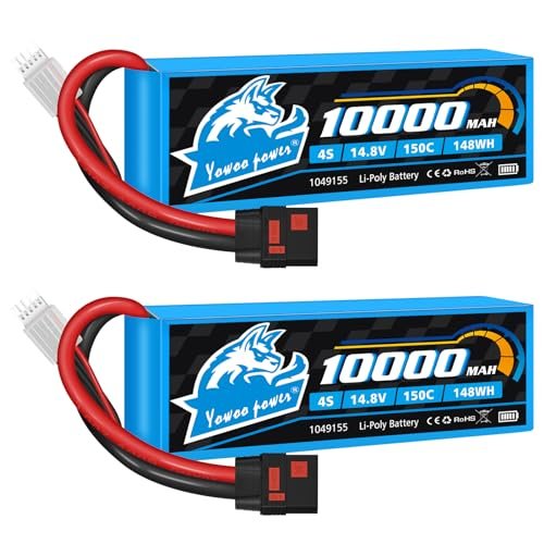 Yowoo 4S Lipo Battery 10000mAh 14.8V 150C QS8 Connector Graphene Lipo Battery for Colorado ZR2 RC Truck and Other Hobby Models 2 Pack
