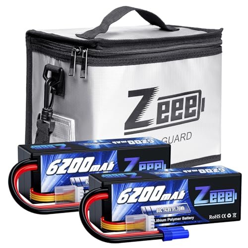 Zeee 4S Lipo Battery 6200mAh 14.8V 80C Hard Case with EC5 Connector and Fireproof Safe Bag 2 Pack